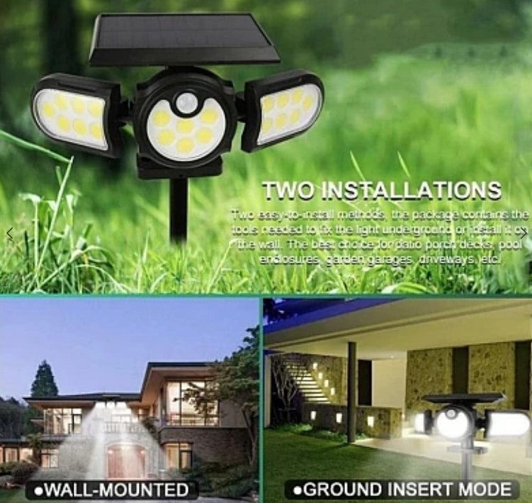 Lampa solara WS 1206B tripla cu senzor de miscare, pentru perete sau infipta in pamant - 1 | YEO