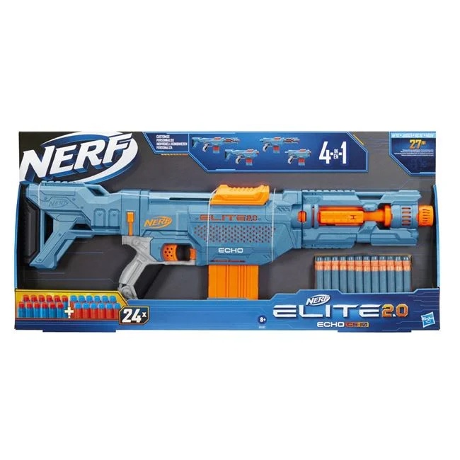 Lansator Blaster Nerf Elite 2.0 Echo CS 10, include 24 sageti, 69x6.5x32cm, albastru-portocaliu