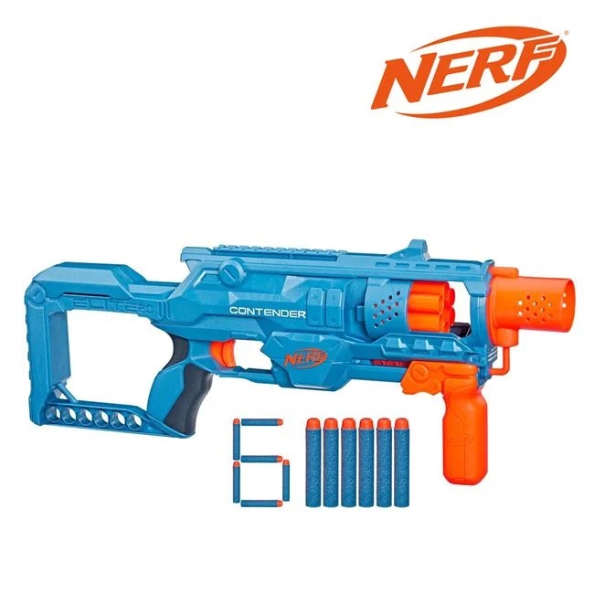 Lansator Contender 2.0 Nerf Elite, cu 6 sageti incluse, 50x6x19cm, albastru-portocaliu - 1 | YEO