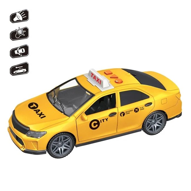 Masina taxi, cu lumina si sunet, usi care se deschid si semn luminos TAXI, 33x12.5x17cm, galben - 1 | YEO