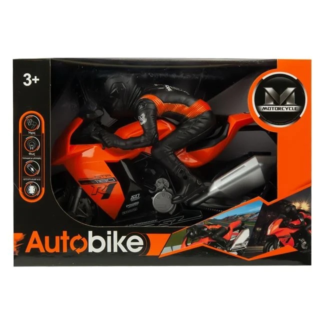 Motocicleta rotativa cu sofer, cu sunete si lumini, functie bump&go, 31x13x22cm, portocaliu-negru - 1 | YEO