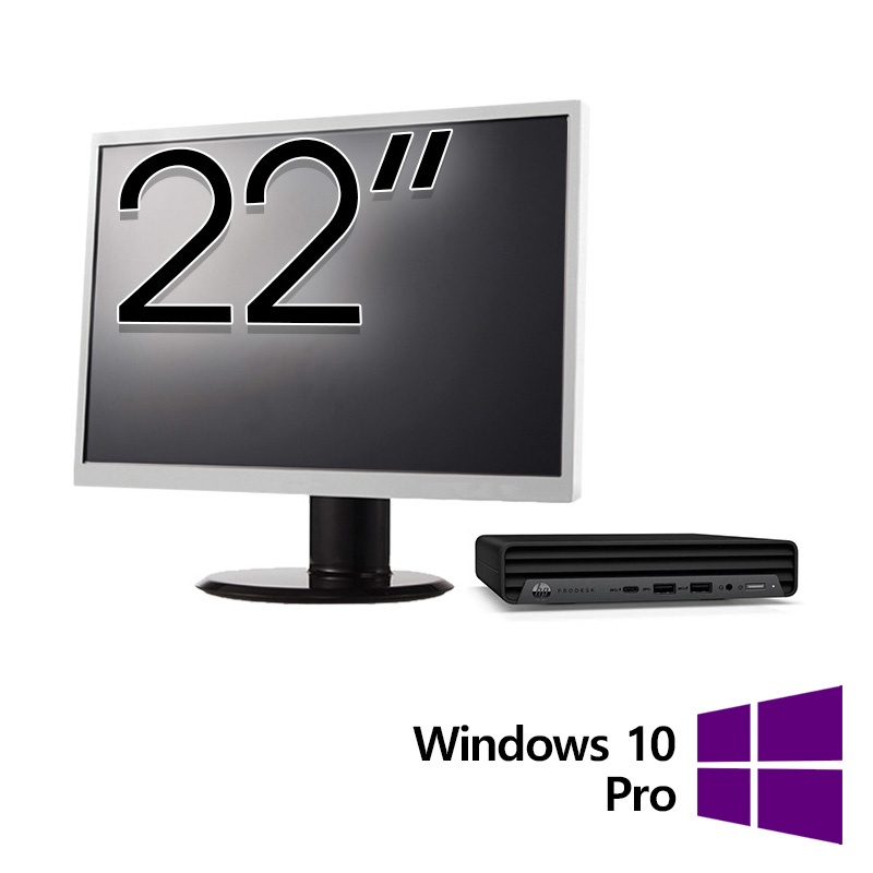 Pachet Calculator Refurbished HP ProDesk 400 G6 Mini Intel Core i5-10500T 2.30 - 3.80GHz 8GB DDR4 256GB SSD + Monitor 22 Inch + Windows 10 Pro
