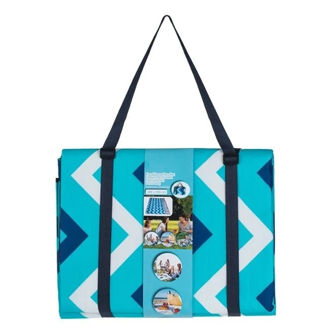 Patura Picnic cu Strat din Aluminiu, Model cu Dungi Zigzag, 200x200cm, Albastru - 1 | YEO