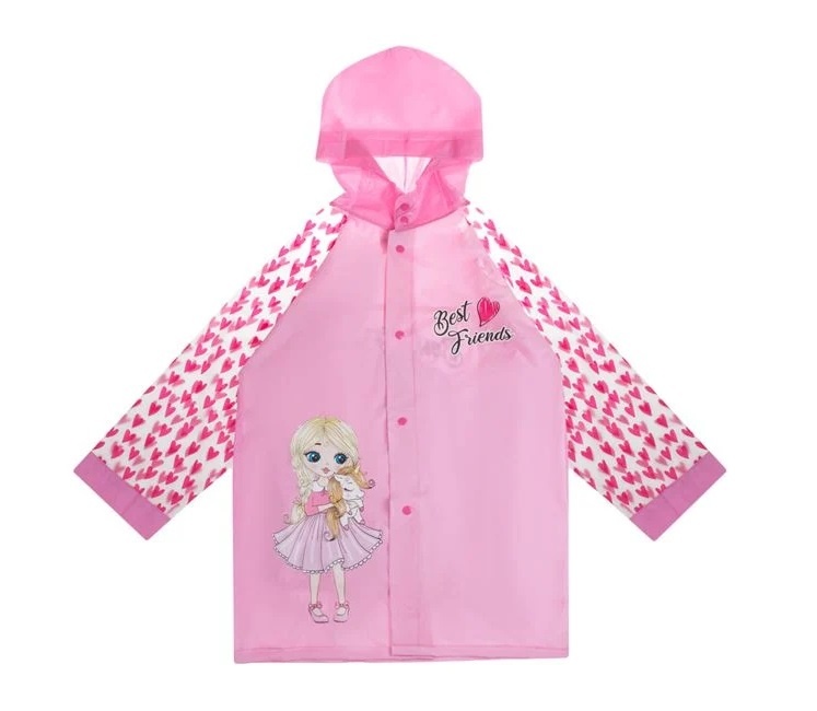 Pelerină de Ploaie cu Mâneci Transparente, pentru Copii, 122/128 cm, fucsia - 2 | YEO