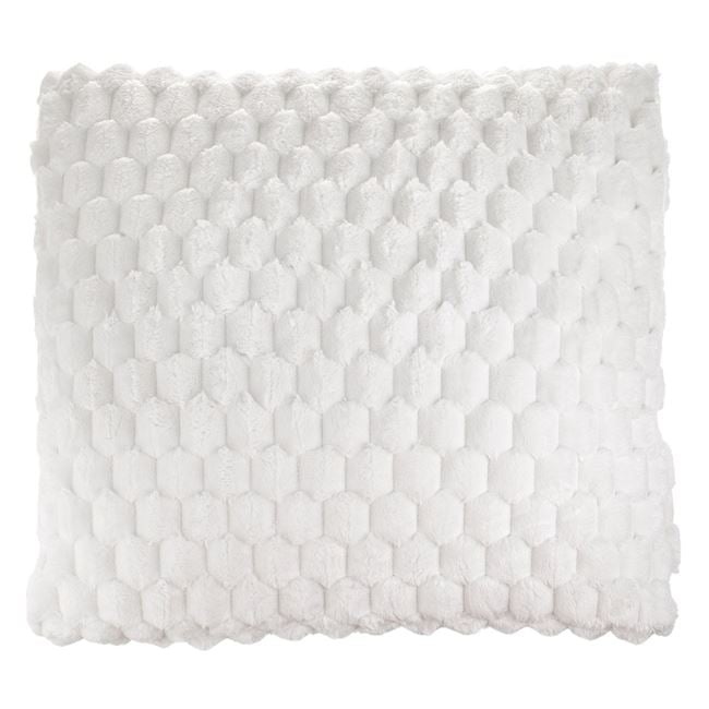 Perna decorativa, pentru canapea sau pat, aspect de blanita cu model reliefat in dungi, 60x60 cm, crem