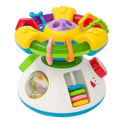 Proiector cu centru de activitati, Cu lumini colorate, Sunete realiste, Functie de proiector, Stimuleza dezvoltarea simturilor, Functionare cu 4 baterii AA (neincluse), Plastic, Multicolor