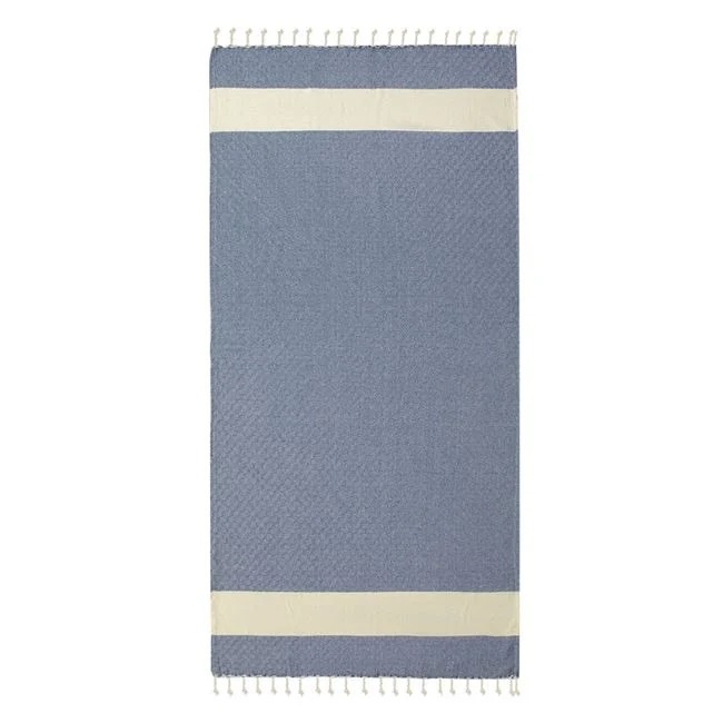 Prosop Hamam pentru Plaja, din Bumbac, Model Romburi, 180x100cm, Albastru-Ecru