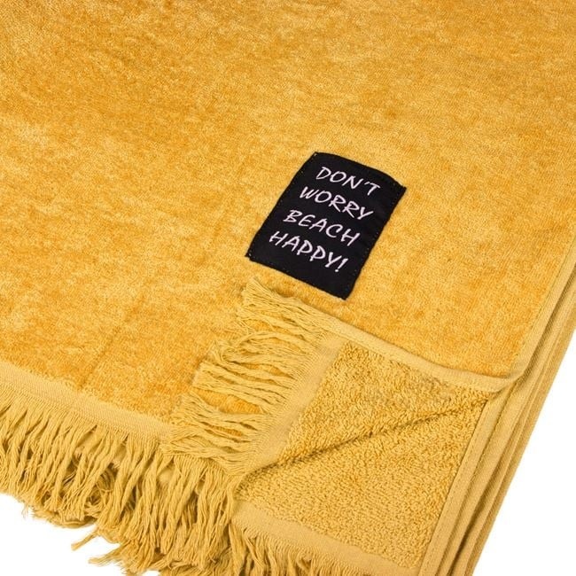 Prosop pentru Plaja, din Bumbac, cu Patch Don\'t Worry 90x170cm, Galben Mustar - 1 | YEO