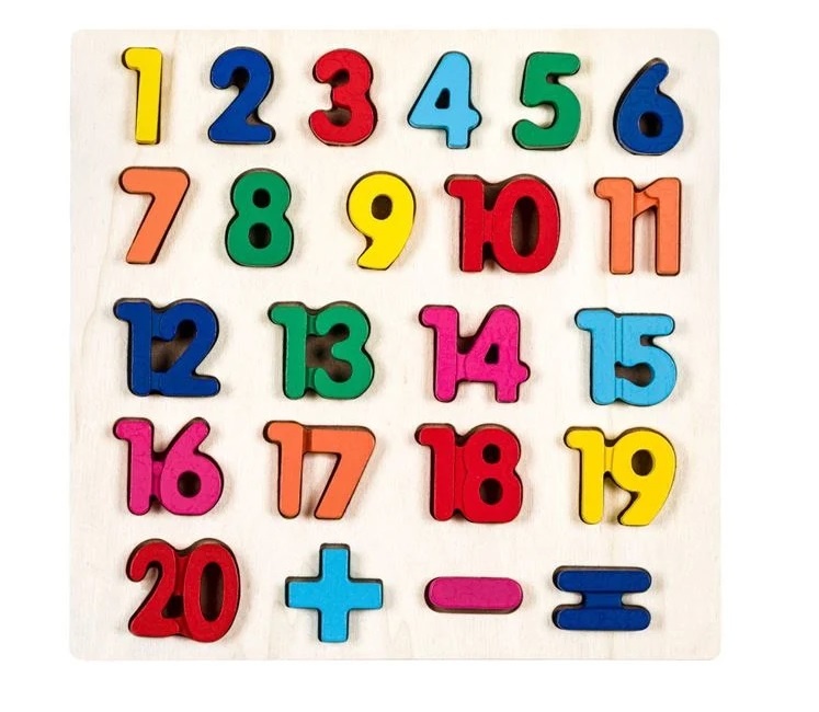 Puzzle din Lemn, Cifre și Simboluri Matematice, 23 piese, 28×27.5 cm