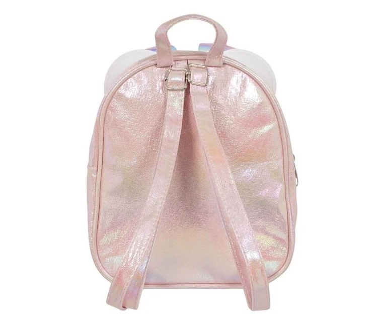 Rucsac Holografic cu Fundiță Glitter si Mărgele, PVC, 20x7x24cm, roz - 1 | YEO