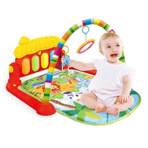 Saltea cu activitati pentru bebelusi, Cu pian, oglinda si jucarii detasabile, Plastic, 75x60x42 cm, Rosu - 1 | YEO