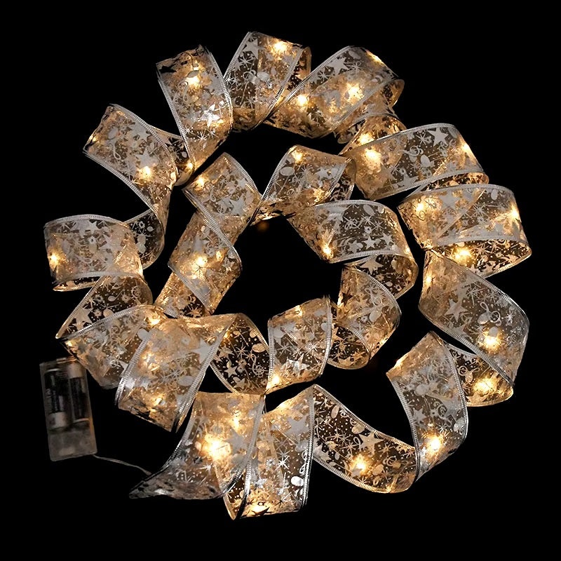 Set 2 Panglici Luminoase pentru Craciun, 5m, 50 de LED-uri, cu Baterii, Lumina Alba Calda, Auriu - 3 | YEO