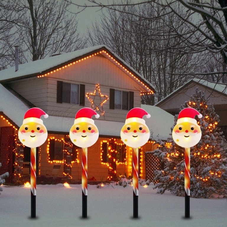 Set 5 Lampi solare LED, Figurine Mos Craciun, 37cm Inaltime, pentru Gradina, Alb-Rosu - 1 | YEO