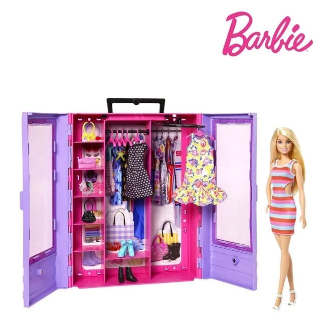 Set Barbie Fashion dulap cu haine incluse, varsta 3+ ani, 35x8x32cm, roz-mov - 1 | YEO