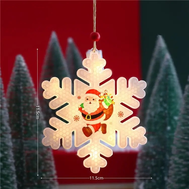 Set cu 6 Decoratiuni Luminoase, LED, in Forma de Fulg de Nea, 11.5x11.5cm, Alb/Rosu - 2 | YEO