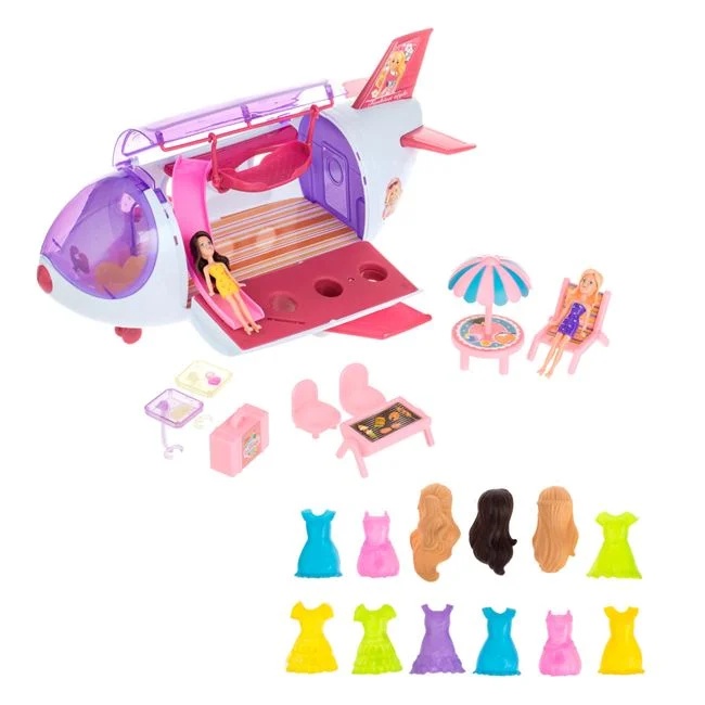 Set cu avion si 2 papusi mini, 18 accesorii incluse, varsta 3+ ani, 44x22x21cm, multicolor - 2 | YEO