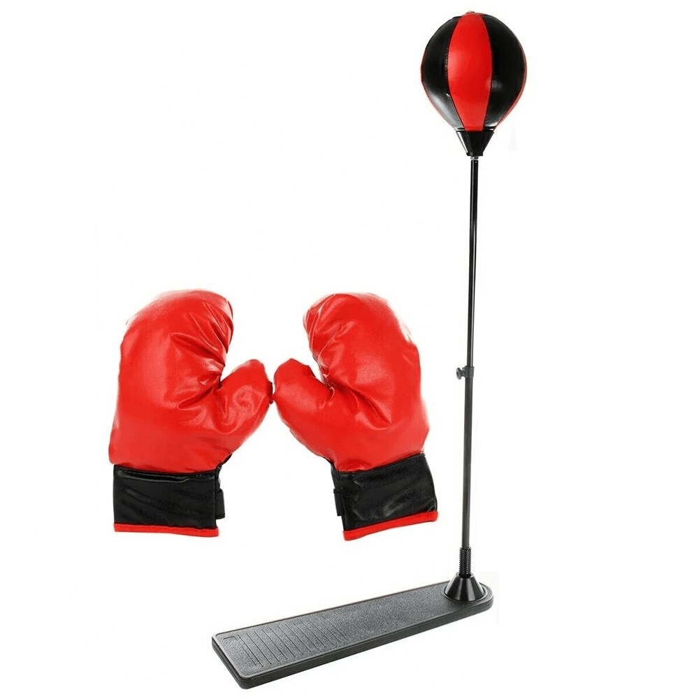 Set cu Sac de Box pentru copii, Stand si Manusi, inaltime reglabila 65-105 cm, negru-rosu