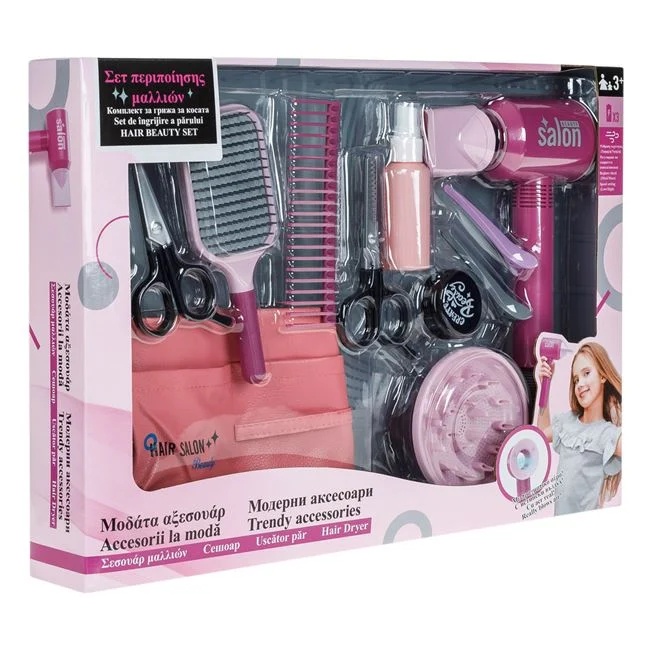 Set de joaca coafor si ingrijire par cu accesorii pentru fete, 11 piese incluse, varsta 3+ ani, 46x6.5x32.5cm, multicolor