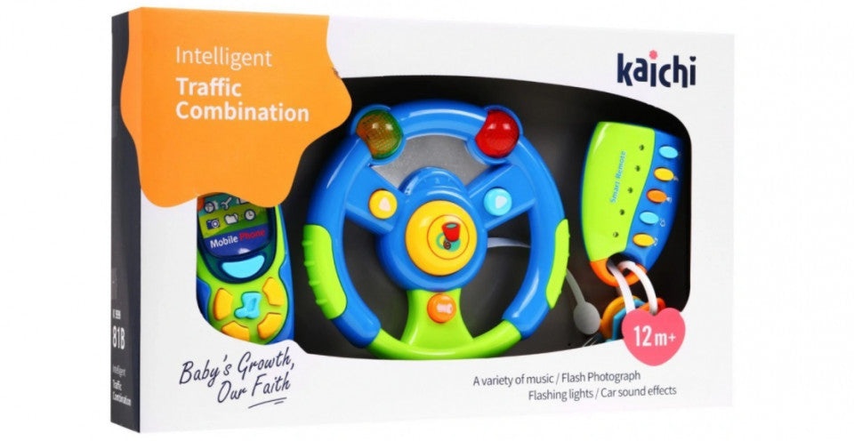 Set de jucarii pentru copii, cu activitati, cheie, volan, telefon, telecomanda, cu sunete - 3 | YEO