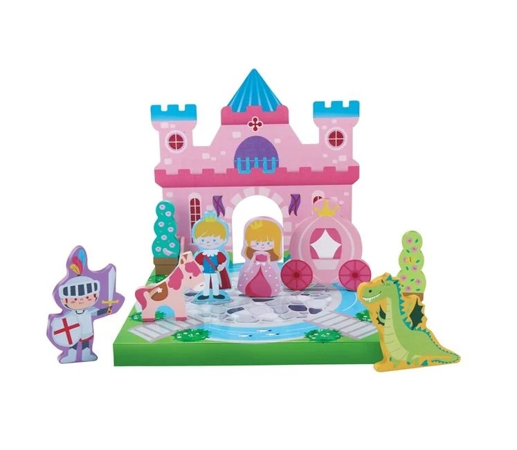 Set din Lemn Cărămizi de Construcție Castel & Figurine, 15 piese, 18 luni+, 30.5×30.5×31 cm - 1 | YEO