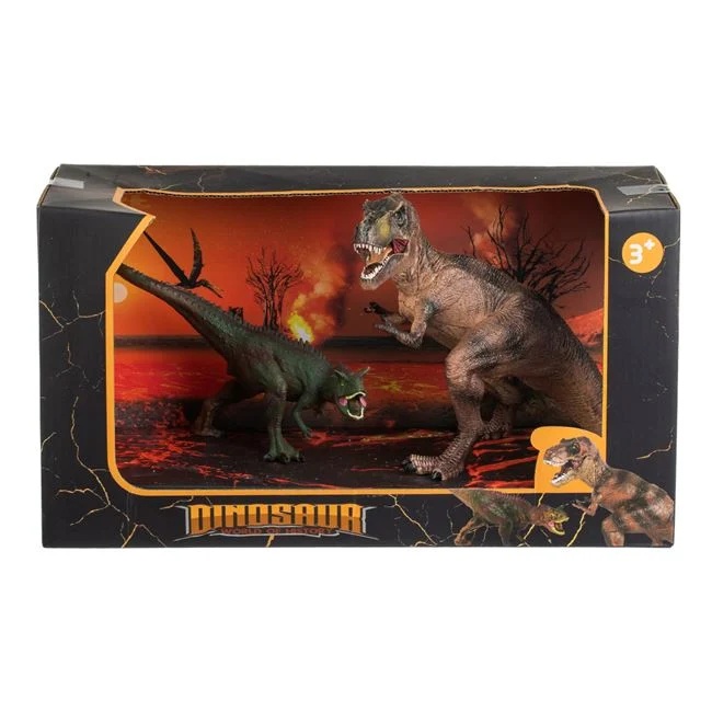 Set figurine dinozauri T-Rex si Gigantozaur, din plastic, 17x16cm, maro-verde - 2 | YEO