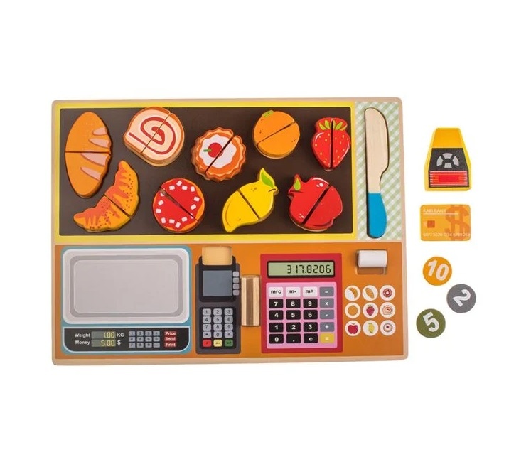 Set Puzzle, Casă de Marcat cu Alimente, din Lemn, 30x22 cm - 2 | YEO