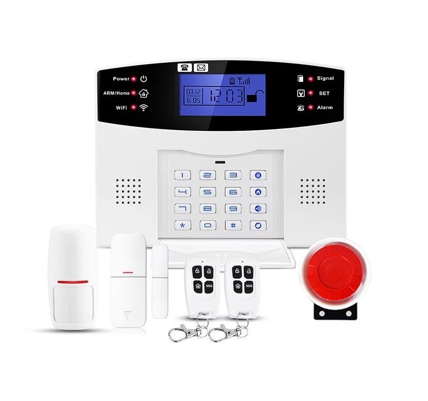 Sistem de alarma inteligent AQ5, cu ecran LCD, wireless, cu 2 senzori si 2 telecomenzi, alb - 2 | YEO