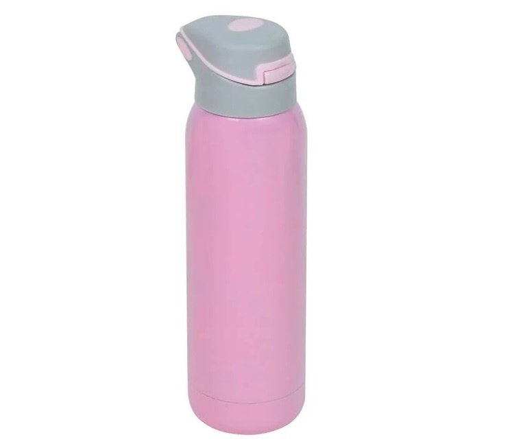 Sticlă Izotermă Roz cu Pai, 500ml, Oțel Inoxidabil, 6.5x24 cm, roz - 1 | YEO