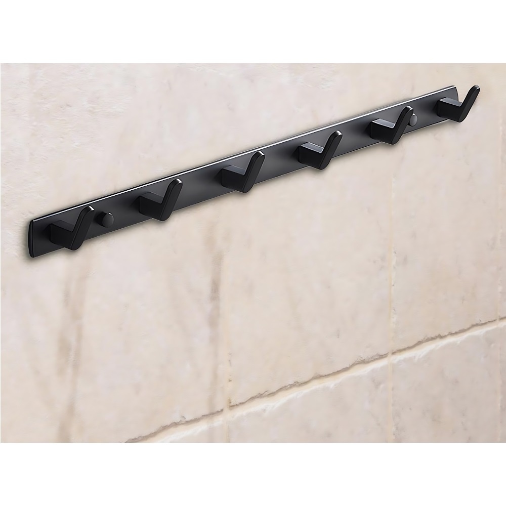 Suport de perete pentru hol, baie sau dormitor, cu 6 carlige, metal, 54.5x3.5cm, negru - 3 | YEO