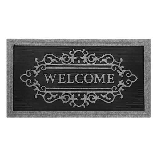 Covoras pentru intrare din cauciuc, cu mesajul WELCOME, 90x50 cm, negru/gri
