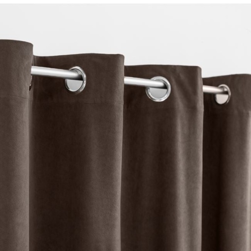 Draperie decorativa, tip blackout - nu lasa lumina sa treaca, cu aspect de piele suede, cu inele, 140x260 cm, maro