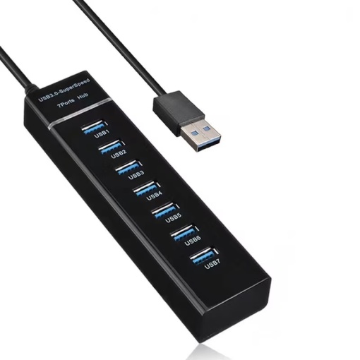 Hub cu 7 Porturi USB 3.0 SuperSpeed, 5 Gbps, LED, Plug&Play, Cablu 1.2m, 15 x 3.7 x 2.5 cm, Negru