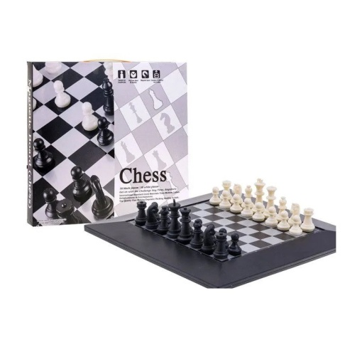Joc Sah cu Tabla si Piese Magnetice, Dimensiuni Tabla 26×26×0,7cm, Alb-negru