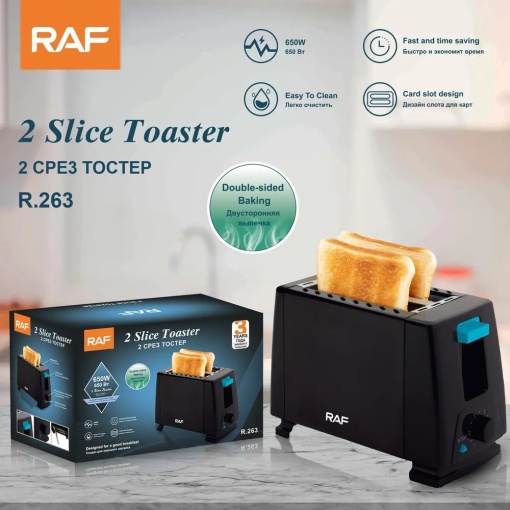 Prajitor de paine, RAF R263, 650 W, pentru 2 felii, 6 trepte de prajire, 21x10.5x17 cm, negru