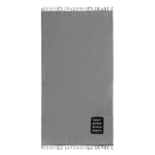 Prosop pentru Plaja, cu Patch Don't Worry Beach Happy, din Bumbac, 90x170cm, Gri