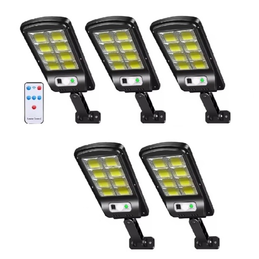 Set cu 5 lampi solare stradale cu telecomanda si senzor de miscare, 8 cadrane 160 LED COB