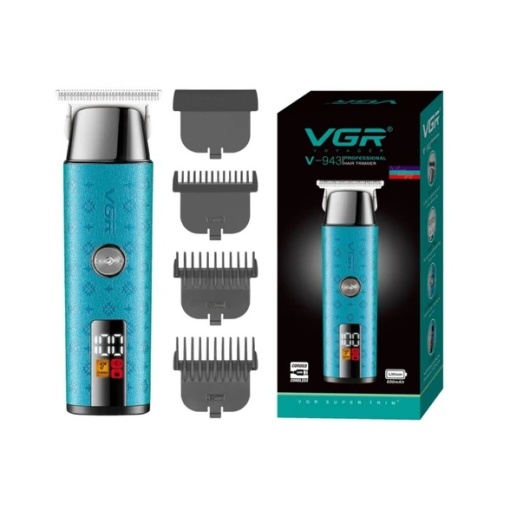 Set cu aparat de tuns fara fir, VGR V-943, cu 3 distantiere, afisaj LED, Albastru