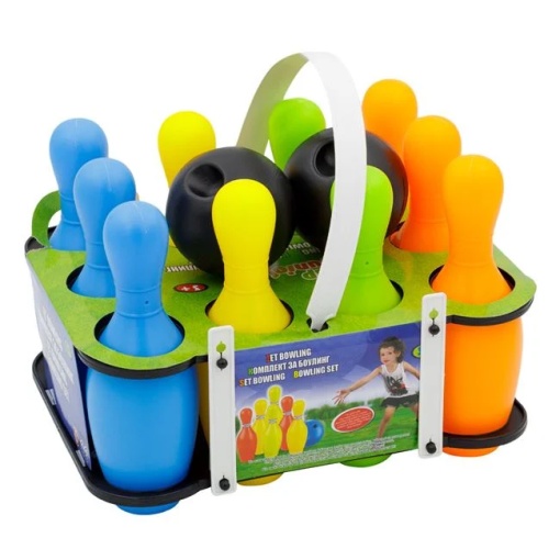 Set de bowling pentru copii cu 10 popice si 2 mingi, varsta 3+ ani, 28x21x25cm, multicolor