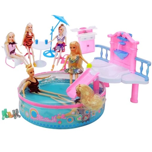 Set piscina cu papusa si accesorii incluse, varsta 3+ ani, multicolor