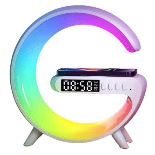 Statie Incarcare 3 in 1 cu lampa RGB, Wireless, Boxa Bluetooth, Ceas Digital