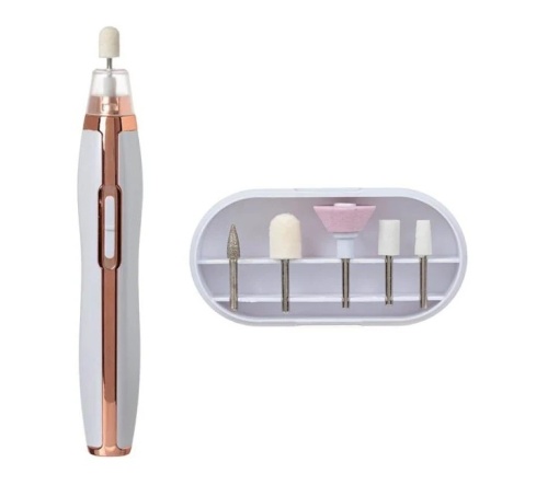 Aparat Ingrijire Unghii, cu 5 Accesorii, Reincarcabil, 16cm, alb/roz