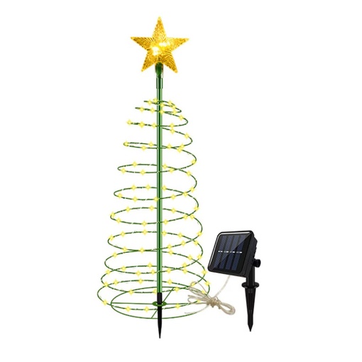Decoratie solara cu LED model brad de Craciun cu stea, 85cm inaltime, lumina galbena