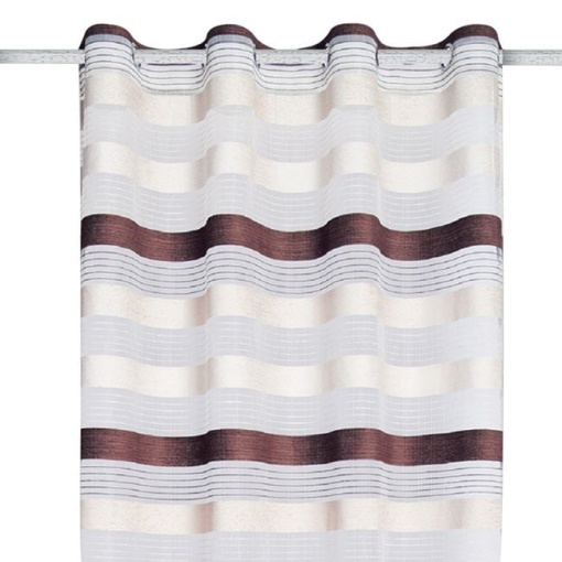 Draperie decorativa , grad de umbrire scazut -lasa lumina sa treaca, model cu dungi, cu inele, 140x250 cm, maro/bej