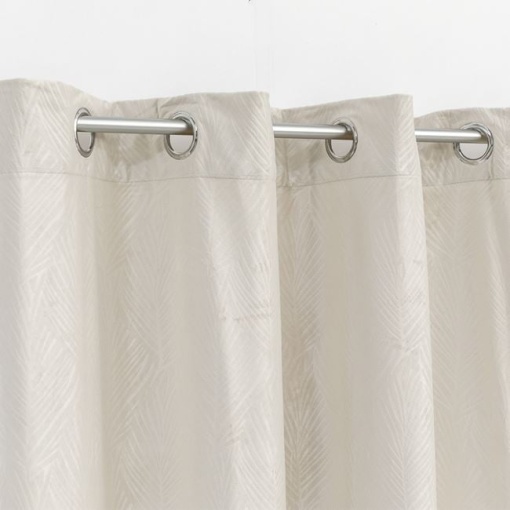 Draperie decorativa, tip blackout - nu lasa lumina sa treaca, model cu frunze reliefate, cu inele, 140x260 cm, crem