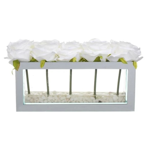 Ghiveci decorativ, cu oglinda si trandafiri, dimensiuni 28x7x17cm, alb