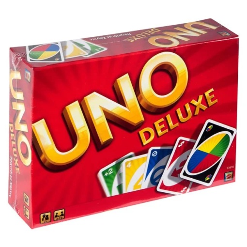 Joc de societate UNO Deluxe, cu suport pentru carti, varsta 7+ ani, multicolor