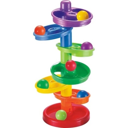 Jucarie educativa sub forma de tobogan copii 1+ ani, 7 mingi incluse, Plastic, 26x11x33cm, Multicolor