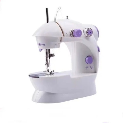 Mini masina de cusut portabila, cu 2 viteze, incarcare la retea sau baterii 4xAA, Alb/Mov