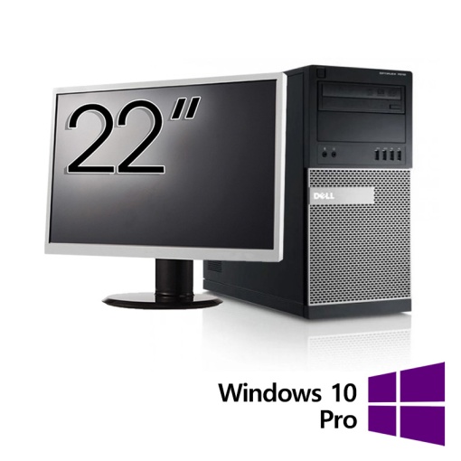 Pachet Calculator Refurbished Dell OptiPlex 7010 Tower Intel Core i5-3470 3.20GHz 8GB DDR3 128GB SSD DVD-RW + Monitor 22 Inch + Windows 10 Pro