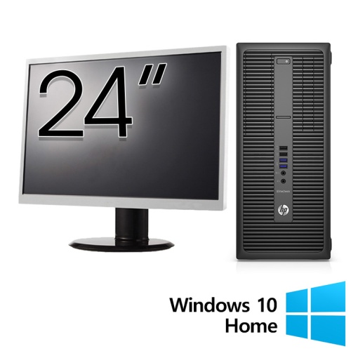 Pachet Calculator Refurbished HP 800 G2 Tower Intel Core i5-6500 3.20GHz 8GB DDR4 256GB SSD + Monitor 24 Inch + Windows 10 Home
